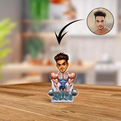 Personalized Bobblehead Caricature Gift for Gym Lover Body Builder Funny Gift for Brother Siblings & Friends Solar Powered Moving Head for Car Dashboard & Tabletop Decor